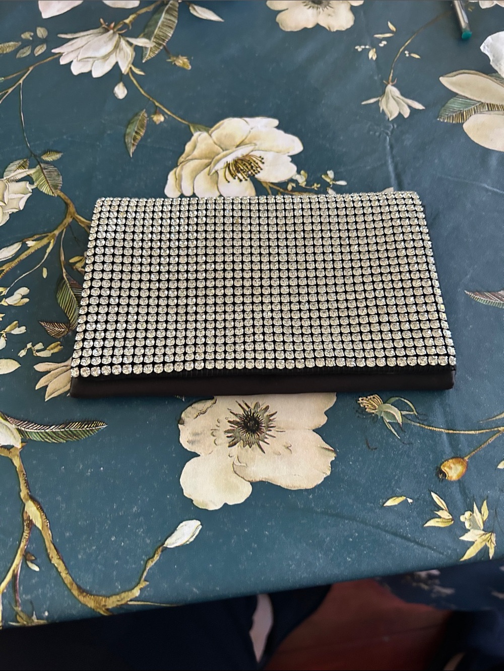 Crystal-Embellished Black Evening Clutch